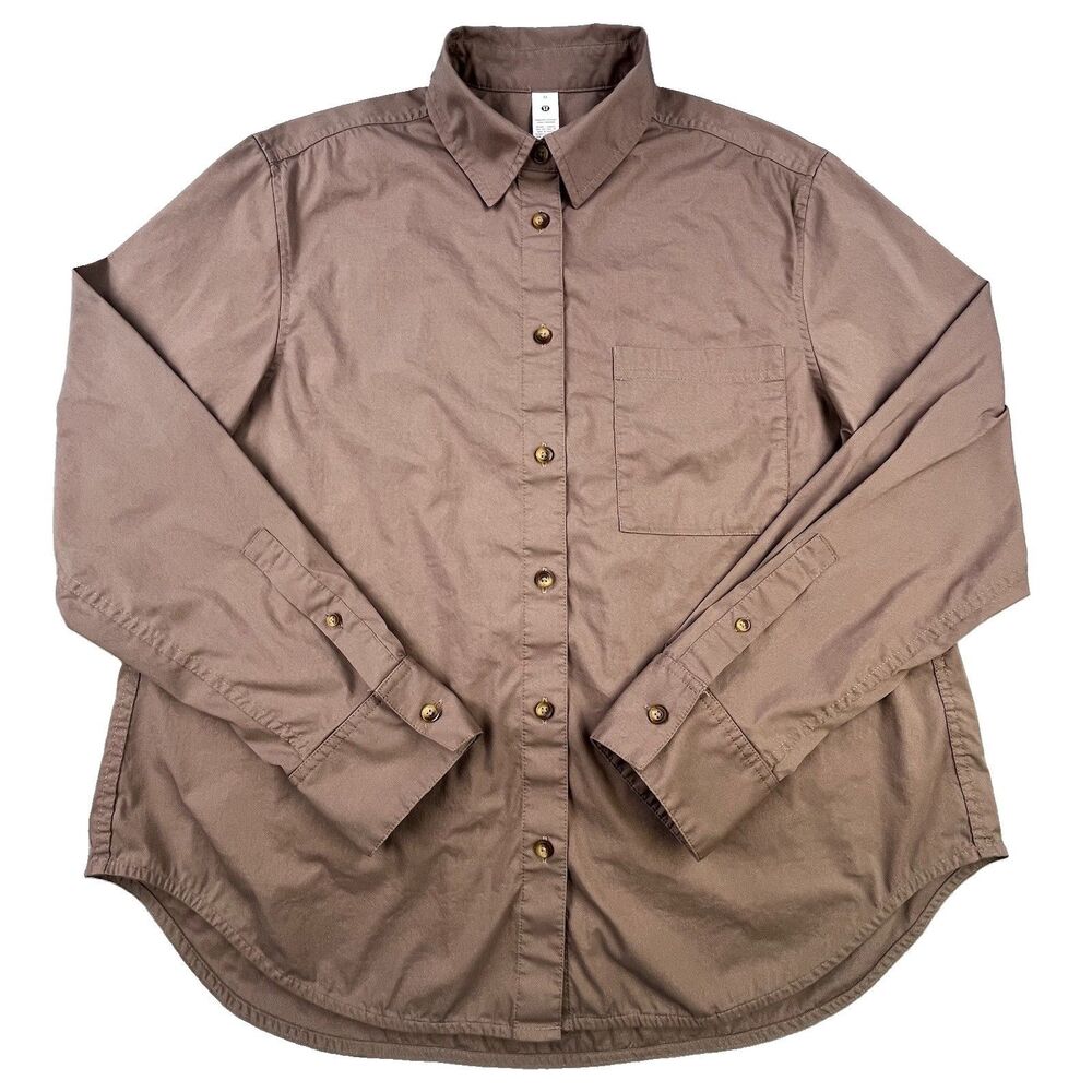 Lululemon Relaxed Fit Poplin Shirt Women’s Size M Brown Cotton Blend Button Up